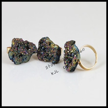 1 pcs 2015 moda natural drusy druzy quartzo pedra rainbow anel charme jóia anel de pedra para as mulheres 2024 - compre barato