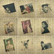 Audrey Hepburn Vintage Poster Posters Adornment Wall Stickers Retro Kraft Paper Adornment Posters Part 2 2024 - buy cheap