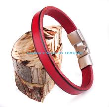 Bl11 novo bracelete masculino de couro liso, pulseira fina com enrolamento único, vermelho 2024 - compre barato