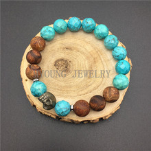 MY0812 Round Turquoises Beads Skull Head Bracelet Blue Howlite Brown DZI Beads Bracelets 2024 - buy cheap
