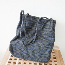 Осенне-зимняя женская сумка на плечо из шерсти и холста, винтажная сумка в клетку, женские сумки для шоппинга 2024 - купить недорого