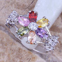 Brilliant Multicolor Yellow Cubic Zirconia Silver Plated  Flower Ring Size 6 / 7 / 8 / 9 R0166 2024 - buy cheap