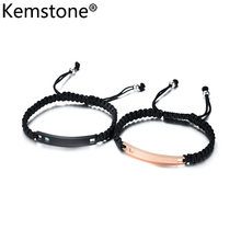 Kemstone Simples Preto Cor de Rosa de Ouro AAA CZ Curva Ajustável Casal Weave Pulseira Jóias Das Mulheres Dos Homens Presente 2024 - compre barato