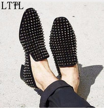 Newest 2017 Brand LTTL Black Silver Rivets Stud Wedding Mens Shoes Fashion Spikes Dandelion Flats Casual Leather Loafers Shoes 2024 - buy cheap