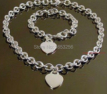 Hot selling 1set women's new stainless steel oval chain with heart charm necklace bracelet 19.6'' + 8'' 2024 - buy cheap