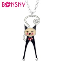 Bonsny-collar de cadena con diamantes de imitación para mujer y niña, Gargantilla con colgante de gato y gatito, de aleación esmaltada, joyería de animales para mascotas 2024 - compra barato