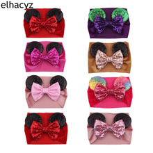 8pcs/lot Retail 5" Sequin Bows with 3" Ears Headband Mouse Ears Headwrap For Girl Velvet Hair Accessories Kid Party Headwear 2024 - buy cheap