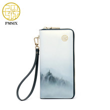 Pmsix 2021 New Fashion Landscape Printed Leather Women Wallet Elegant Long White Ladies' clutch Bag Coin Card Holder Purse 2024 - buy cheap