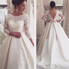 Scoop Neck Long Sleeve Backless Lace Appliques Wedding Dress New 2020 A Line Bridal Gowns Vestido De Noiva 2024 - buy cheap