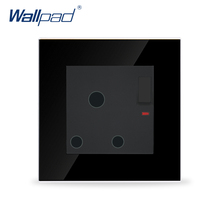 Wallpad luxo 15a/16a reino unido comutado soquete interruptor de vidro cristal preto e 15a/16a uk áfrica do sul soquete com led, frete grátis