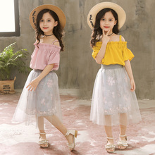 Kids Clothing Sets Girls Fashion Off Shoulder Shirt + Mesh Princess Skirts Suit for Teen Kid Summer Baby Girl Clothes Outfits 2024 - buy cheap