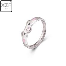 Xzp s925 anéis de porco rosa esmaltado, popular, sorte, animal, casal, anel de abertura feminino, homem, jóias, presente de amantes ajustável 2024 - compre barato