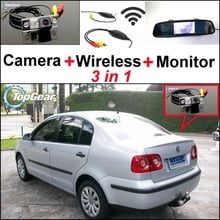 Câmera de visão traseira + receptor sem fio + monitor espelho, 3 em 1, sistema de estacionamento fácil, faça você mesmo, para volkswagen vw polo sedan 2024 - compre barato