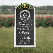 Coroa de flores Do Casamento Do Design Weclome Placa do Sinal Adesivos Personalizados Nomes Decalque Da Parede Do Vinil Decoração da Cerimônia de Casamento Do Noivo Da Noiva AZ435 2024 - compre barato