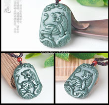 Handwork Carven gray jade jadeite Tiger Pendant Sapphire Amulet zodiac TALISMAN 2024 - buy cheap