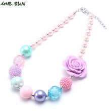 MHS.SUN Cute Purple Flower Girls Baby Beads Necklace Chunky Bubblegum Necklace Child Kids Beaded Jewelry For Party Gifts 2024 - buy cheap