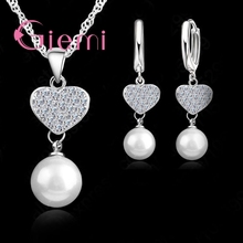 Factory Price Hot Heart Shape Shinning Crystal Necklace EarringWedding Ceremony Jewelry Set 925 Sterling Silver 2024 - buy cheap