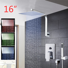 Juego de ducha Torayvino, cabezal de ducha montado en la pared, cuadrado, LED de lujo, 3 colores, 16" 2024 - compra barato