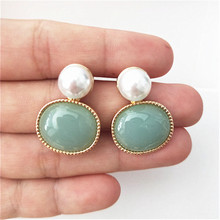 Pendientes de perlas de imitación geométricas de temperamento, joyería de regalo, color verde, a la moda, venta al por mayor 2024 - compra barato