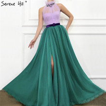Фиолетовые, зеленые, а-силуэта, сексуальные платья для выпускного вечера, длинные, 2020, новейший дизайн, высокая шея, бриллианты, выпускные платья Serene Hill BLA70085 2024 - купить недорого