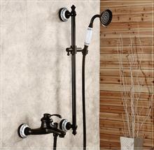 Juego de ducha de latón antiguo para montaje en pared, grifería de baño y ducha, barra deslizante, caliente y Grifo de Agua Fría, color negro 2024 - compra barato