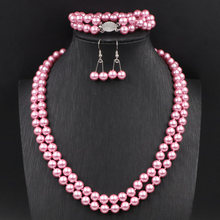 8mm colar de pérolas de vidro rosa, conjunto de joias de temperamento de noiva, corrente feminina, pérolas onduladas, conjuntos de miçangas redondas a627 2024 - compre barato