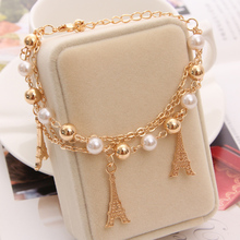 Fashion Jewelry Mutil Layers Bracelets Imitation Pearl NEW Beads Charm Bracelets for Women Tower Bell Pendant Brand Jewelry 2024 - buy cheap