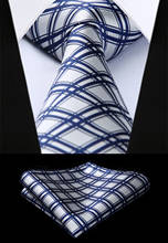 TC813E8S Plaid White Blue Gray Check 3.4" Silk Tie Party Wedding Handkerchief Set Woven Classic Men Tie Necktie 2024 - buy cheap