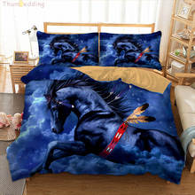 Thumbed-Juego de cama de animales, funda de edredón 3D azul de caballo, tamaño King, doble, individual, con fundas de almohada, 3 uds. 2024 - compra barato