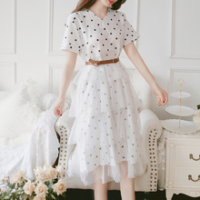 White Polka Dot Layered Ruffles Cake Dress 2019 Summer New Vintage Korean Pop Short Sleeve Dress College Elegant Sweet Dress 2024 - buy cheap