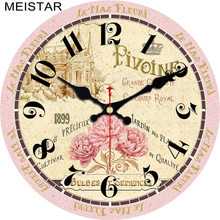 MEISTAR 3 Patterns Vintage Clock Flower Design Silent Living Kitchen Home Decor Watches Retro Large Art Wall Clocks 4 Size 2018 2024 - buy cheap
