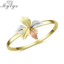 Mytys pulseiras de flores com folhas, para meninas e mulheres, de alta qualidade, de jateamento de areia, três tons de ouro, charmoso b1129 2024 - compre barato