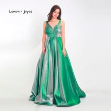 Lemon joyce Formal Evening Dresses 2020 New Style Sexy V-neck Backless Simple A-line Prom Party Gowns Plus Size Reflective Dress 2024 - buy cheap