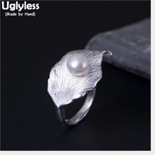 Uglyless 100% Real 925 Sterling Silver Leaf Finger Rings for Women Natural Pearls Open Rings Personalized Big Leaves Fine Jewel 2024 - buy cheap