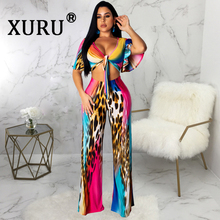 XURU-mono sexy de dos piezas para mujer, traje de dos piezas con estampado digital, traje informal de pierna ancha, mono umbilical 2024 - compra barato