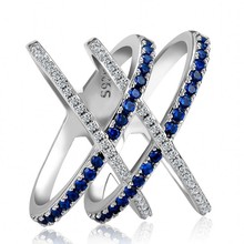 Tamanho 6-Preencher 10 Mulheres Moda Jóias 925 Prata Cruz Anel Wedding Band New Pave White & Blue 5A pave Cubic Zirconia Anel Presente 2024 - compre barato