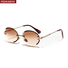 Peekaboo retro oval sunglasses women frameless 2019 gray brown clear lens rimless sun glasses for women uv400 2024 - buy cheap