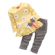 20201 New Spring Babi Girl Clothing Set Children Flower Bow Cute Suit 2PCS Kids Long Sleeve Twinset Top T Shirt +Plaid Pants 2024 - buy cheap