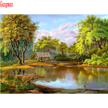 Diamond Embroidery sale village house Rhinestone picture Mosaic Full 5D DIY Diamond Painting tree lake landscape cross stitch 2024 - buy cheap