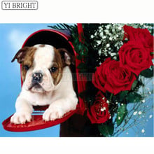 DIY Diamond Painting by Number Cute Puppy and Red Rose Flower Cross Stitch Wall Sticker 5d Diamond Embroidery Animal Picture LK1 2024 - buy cheap