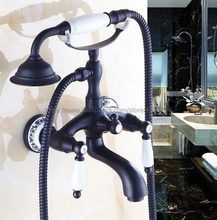 Black Oil Rubbed Brass Bathtub Faucets Hand Rain Shower Head Tap Luxury Ceramic Telephone Wall Bath Faucet Ntf532 2024 - buy cheap
