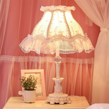 Europeu laço rosa candeeiros de mesa quarto da menina das crianças princesa tecido luzes do quarto lâmpada cabeceira do casamento deco iluminação 2024 - compre barato