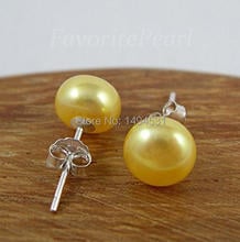 Wholesale Pearl Jewelry - AAA 8-8.5MM Gold Color Natural Freshwater Pearl Stud Earrings - Free Shipping 2024 - buy cheap