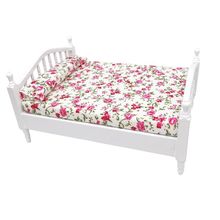 Accesorios para casa de muñecas, cama doble de madera con patrón de flores, Mini muebles para muñecas a escala 1/12 2024 - compra barato