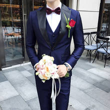 Peak Collar Suits Men Slim Fit Latest Mens Wedding Suits Smoking Homme Mariage Dinner Party Prom Violet Suit Terno Slim 3PCS 2024 - buy cheap