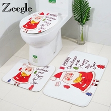 Zeegle Christmas Decoration Bathroom Mat Set Flannel Bathroom Floor Rugs Absorbent Toilet Seat Cover Bathroom Carpet Bath Mats 2024 - buy cheap