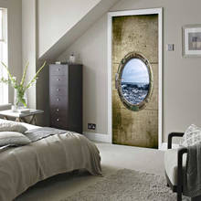 Free shipping Cabin window sea view Door Wall Stickers DIY Mural Bedroom Home Decor Poster PVC Waterproof Door Sticker 77x200cm 2024 - buy cheap
