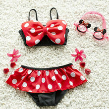 2021 New Summer Baby Girl Kids Red Dots Bow Bathing Suit Dot Sleeveless Swimwear Bikini Set Princess Skirt Cute Tankini Swimsuit 2024 - buy cheap