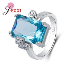 Romantic Square Shape Style Light Blue Rings For Women AAA Wholesale 925 100% Sterling Silver Rhinestone Hot Selling 2024 - buy cheap