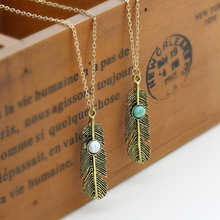 10 piece/lot Bohemian Necklace Feather Tassel Leaf Statement Charm Chain Women Blue Beads Pendant Choker Female Jewelry 2024 - buy cheap
